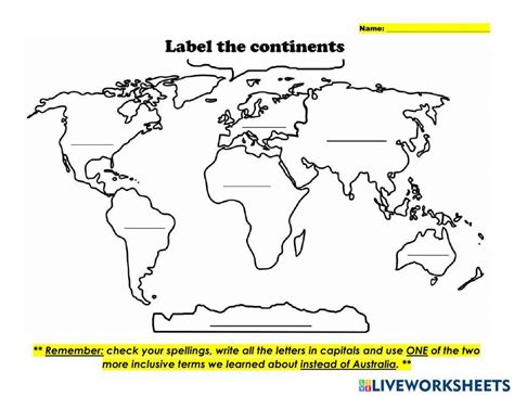 Label The Continents Oceans Activity Worksheets Library