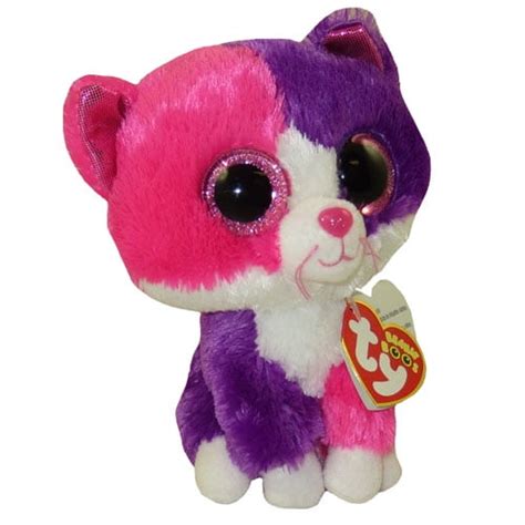 Ty Beanie Boos Pellie The Pink And Purple Cat Glitter Eyes Regular