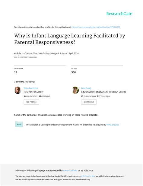 Why Is Infant Language Predicted By Parental R See Discussions Stats