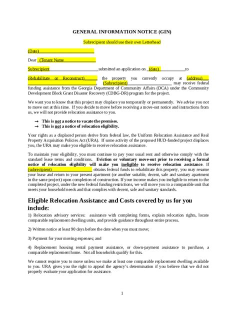 General Ination Notice Gin Relocation Doc Template Pdffiller