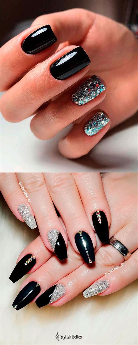 50 Most Beautiful Black Nails For Every Occasion Silver Nails Shiny