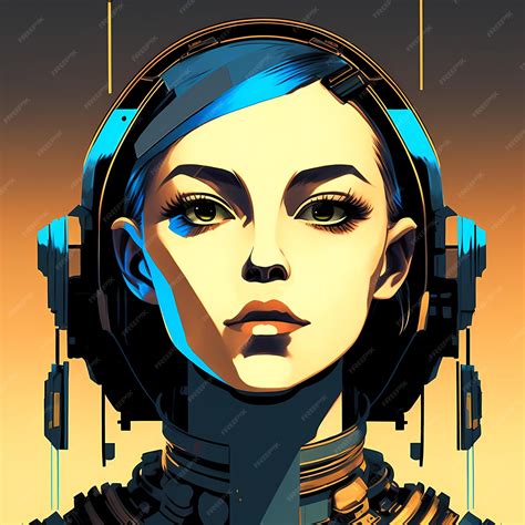 Femme Cyberpunk Aux Cheveux Bleus Et Casque Fille Anime Avec Casque Cyberpunk Steampunk Ai