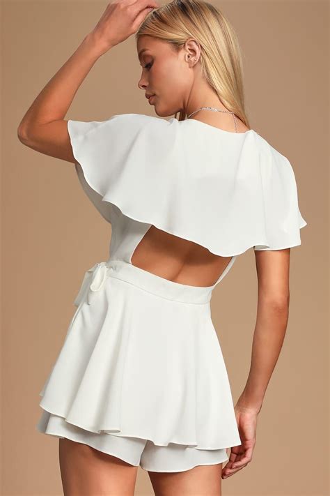 Aldrin White Ruffled Backless Wrap Skort Romper Wrap Skort Rompers