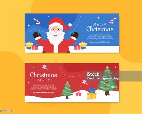 Merry Christmas Horizontal Banner Template Hand Drawn Cartoon Flat Illustration Stock