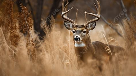 Buck With Antlers Standing In Tall Grass Background Whitetail Picture