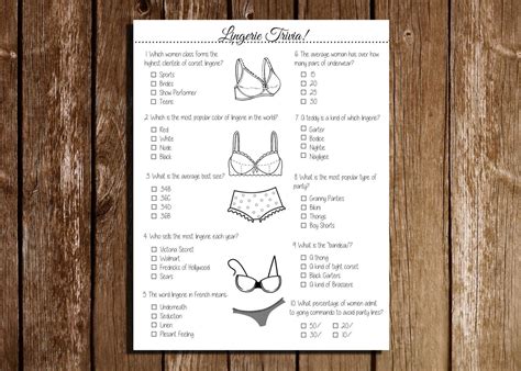 Printable Lingerie Trivia Game Bachelorette Party Bridal