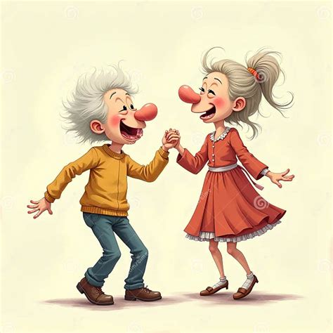 Cartoon Character Comedy Old Senior Hipster Man Woman Dance Happy