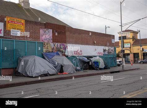 The Corner Of San Pedro Street In Skid Row District Of Downtown Of Los