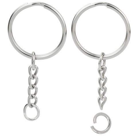 Pcs Pcs Simple Split Key Ring With Chain Silver Color Metal Split