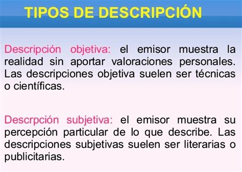 Tipos De Descripción La Descripción