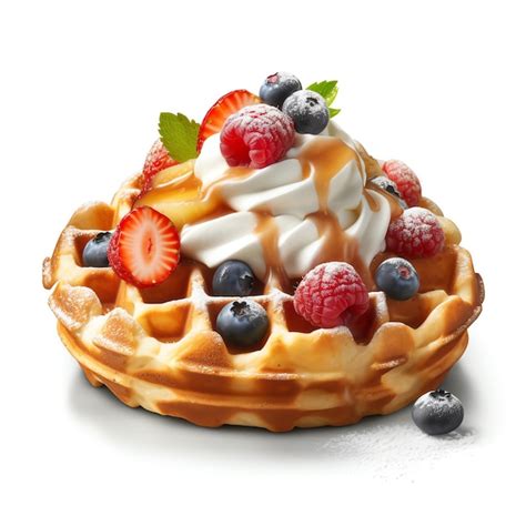 Premium AI Image Belgian Waffle Topped With Whipped Cream And Fruit