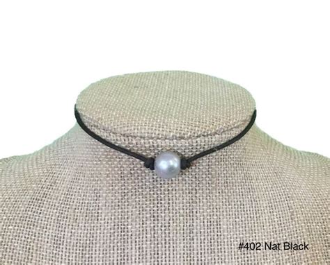 Leather Pearl Necklace 2mm Leather Cord Single Gray Pearl Etsy