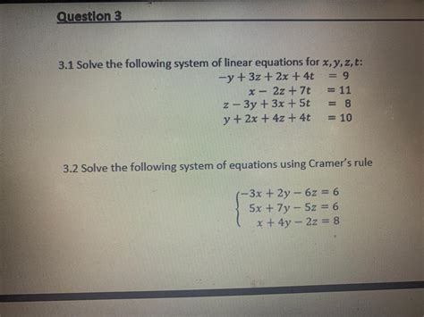 Solved 3 1 Solve The Following System Of Linear Equations