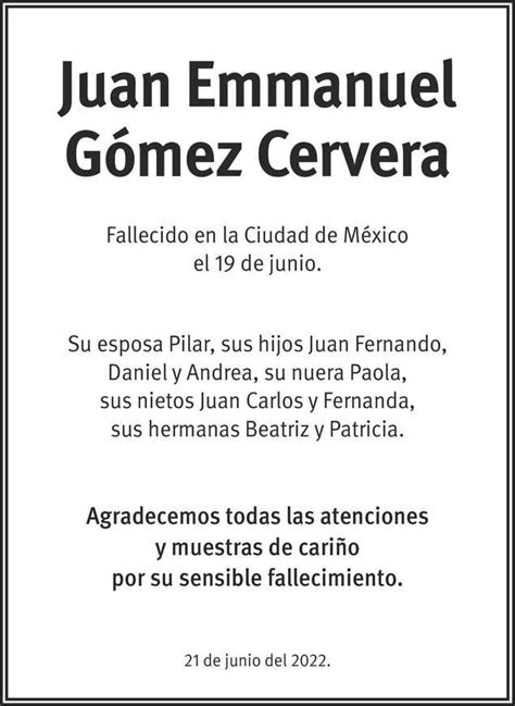 Se Or Juan Emmanuel G Mez Cervera Obituario Esquela