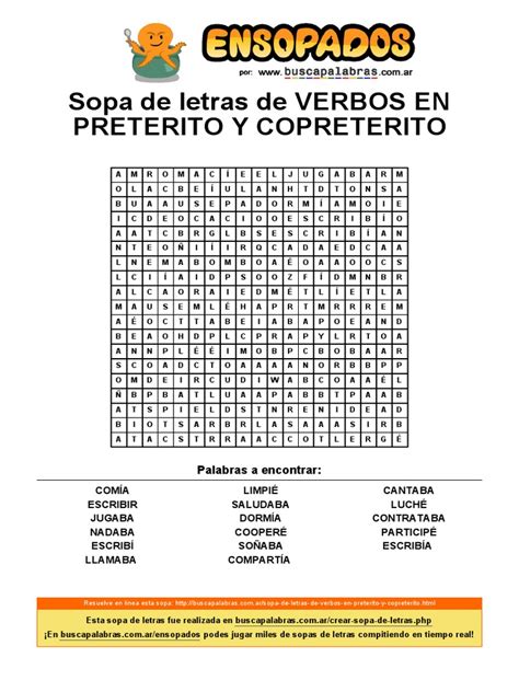 Sopa De Letras De Verbos En Preterito Y Copreterito Pdf