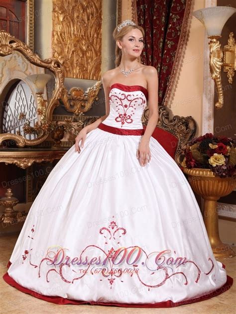 White And Red Embroidery Sash Sweet 15 Dress New Style Quinceanera Dresses