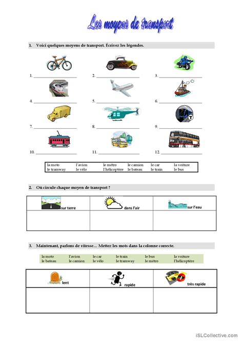 Moyens De Transport Vocabulaire Pr Fran Ais Fle Fiches Pedagogiques