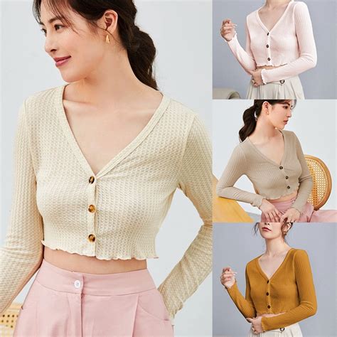 Kily Ph Basic Cardigan Blazer Waffle Knitted Tops Lettuce Longsleeve