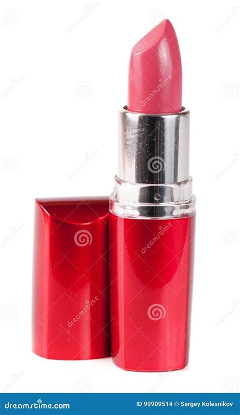 Pink Lipstick Isolated On White Background Closeup Stock Photo Image