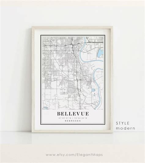 Bellevue Nebraska Map Bellevue NE Map Bellevue City Map - Etsy