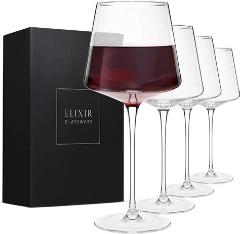 Modern Red Wine Glasses Set Of 4 Hand Blown Crystal Wine Glasses Tall Long S Ebay