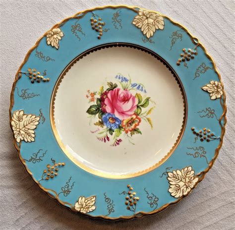 Antique Royal Crown Derby Handpainted Tiffany Blue Turquoise Vine