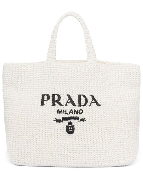 Prada Logo Embroidered Raffia Tote Bag Farfetch