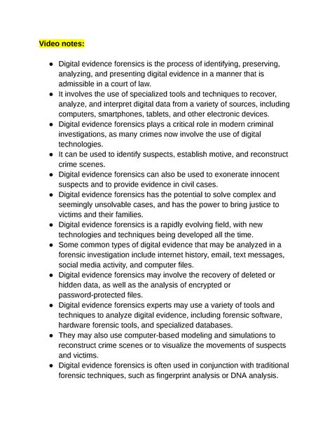 Digital Evidence Forensics Google Docs Video Notes Digital