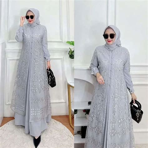 Jual Gamis Terbaru Sabrina Dress Bl Bahan Ceruty Babydol Mix Brukat M L