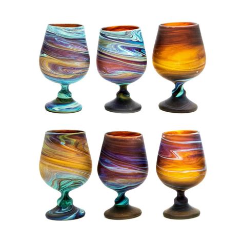 Wine Glasses Goblet Glassware Set 6 Glasses Hand Blown Hebron Glass Hebronarts