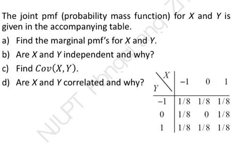 Solved The Joint Pmf Probability Mass Function For X And Y Is Given