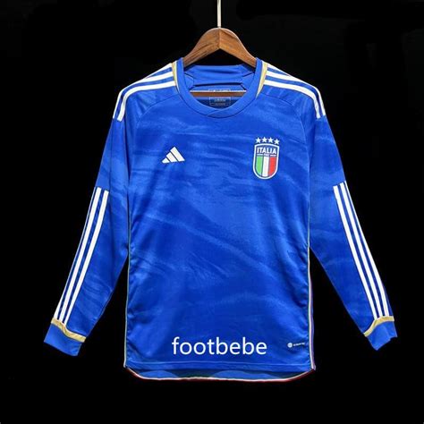 Maillot De Foot Italie 2023 Domicile Bleu Manche Longue Footbebe