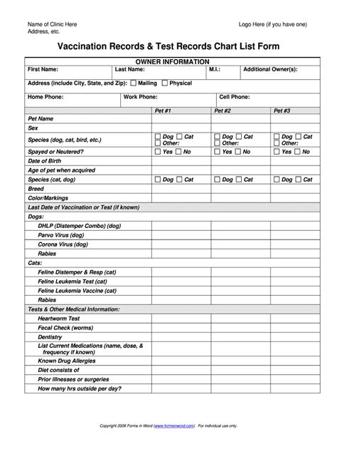 Printable Dog Health Record