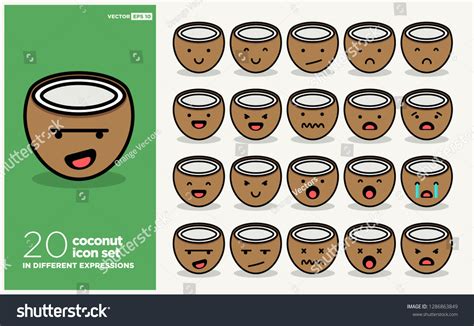 Set Cute Coconut Emoji Line Icons Stock Vector (Royalty Free) 1286863849