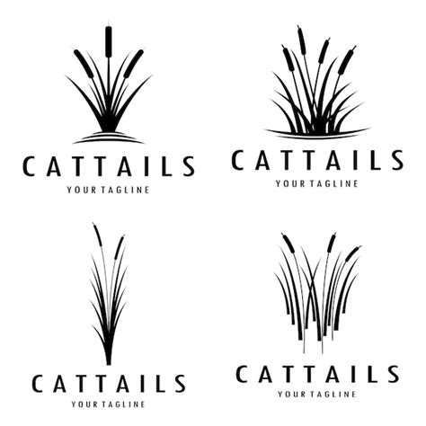 Premium Vector Cattails Or River Reed Grass Plant Logo Design Aquatic Plants Swamp Wild Grass