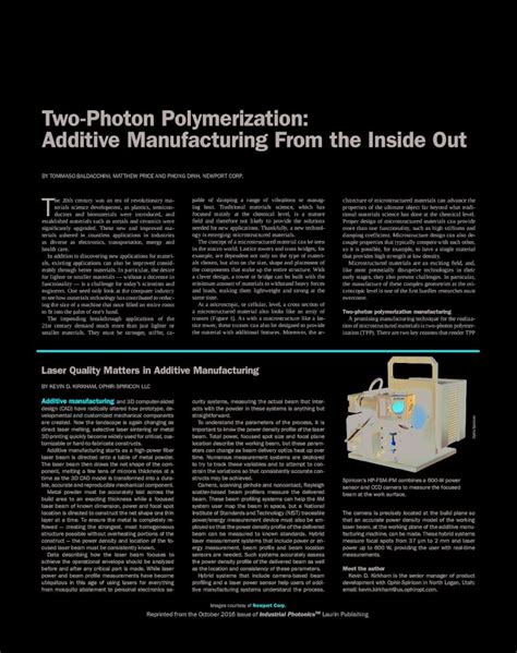 PDF Two Photon Polymerization Additive Manufacturing From The Two