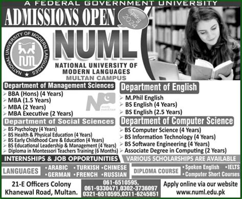 National University Of Modern Language Numl Multan Campus Admissions