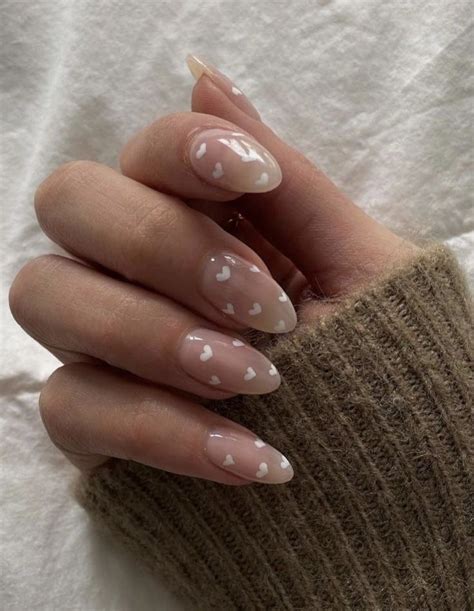 Clear Nails With Small White Hearts On Them Classy Simple Nails Pretty