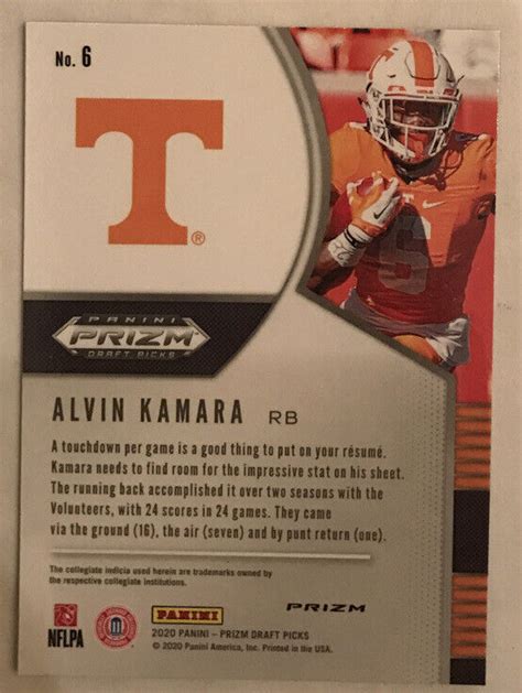 Alvin Kamara Panini Prizm Draft Picks Blue Prizm Refractor