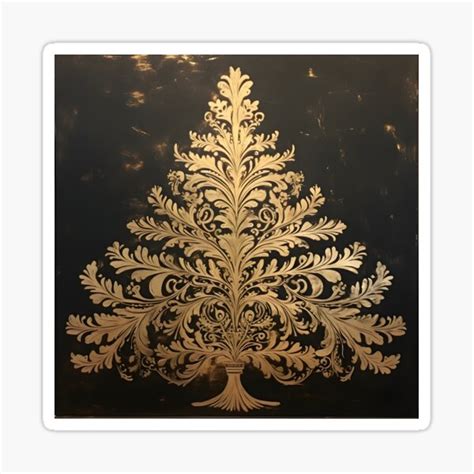 Gold Leaf Stencil Art Christmas Tree Sticker For Sale By Dcrc Redbubble