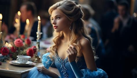 Premium Photo A Girl Like Princess Blonde Hair In A Blue Princess Dress
