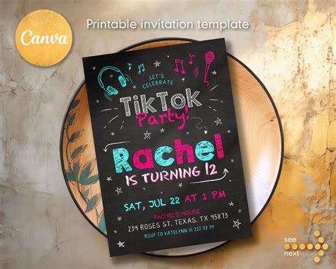 Tiktok Birthday Invitation Tik Tok Invite Printable Editable Tiktok Party Invite Template