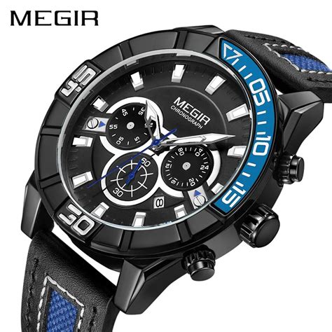 Megir Watch Men Sport Quartz Fashion Leather Clock Mens Watches Top