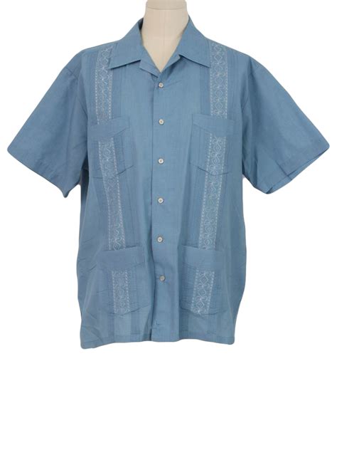 Retro 1990s Guayabera Shirt 90s Haband Guayabera Mens Heather Dusty