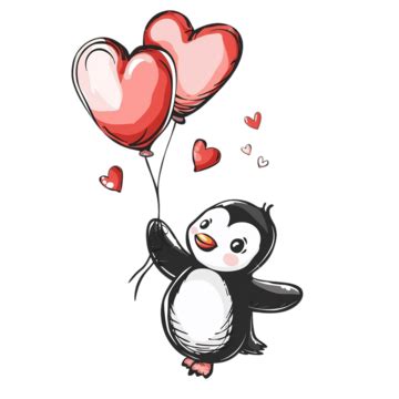 Cute Penguin Flying With Love Balloon Cartoon Angel Angel Wings