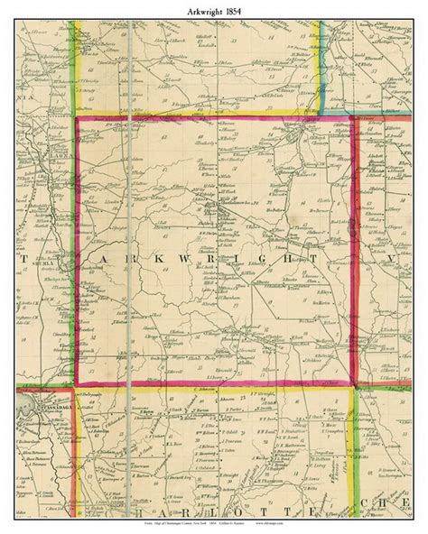 Arkwright 1854 Old Town Map With Homeowner Names New York Reprint Genealogy Chautauque County Ny