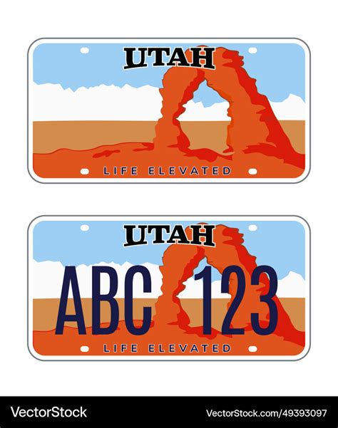 Utah license number plate usa car Royalty Free Vector Image