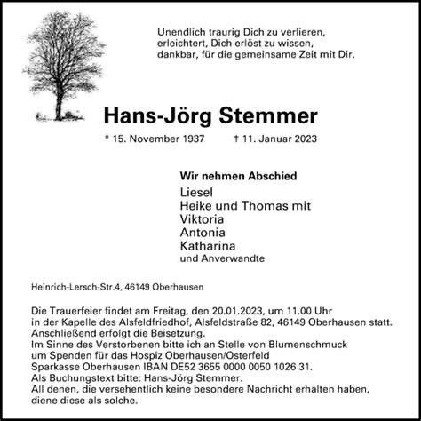 Traueranzeigen Von Hans J Rg Stemmer Trauer In Nrw De