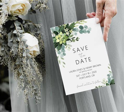 Greenery Succulent Save The Date Card Invitation Wedding Etsy