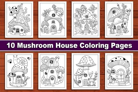 Cute Mushroom House Coloring Pages Graphic By Creative Graphica